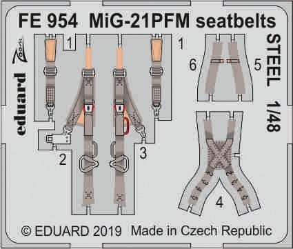Ceintures de sécurité Eduard FE954 MiG-21PFM en acier, échelle 1/48, Eduard