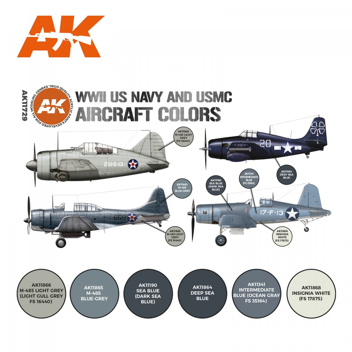 AK Interactive AK11729 Couleurs des avions de l&amp;#39;US Navy et de l&amp;#39;USMC de la Seconde Guerre mondiale 6 x 17 ml – image 2