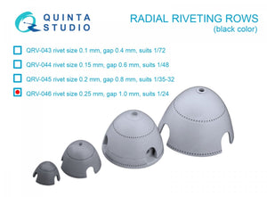 Rangées de rivetage radiales Quinta Studio QRV-046 (taille des rivets : 0,25 mm, écartement : 1,0 mm, compatible avec les montages au 1/24), couleur noire.