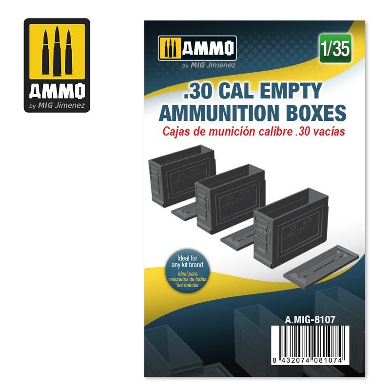 Boîtes de munitions vides pour Mig 8107 calibre .30, échelle 1/35