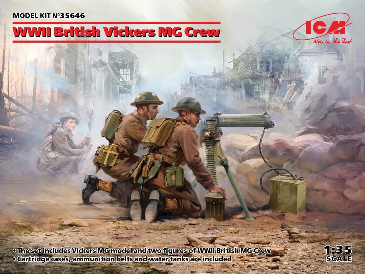 ICM 35646 Équipe de mitrailleuse Vickers britannique de la Seconde Guerre mondiale (mitrailleuse Vickers et 2 figurines) 1/35