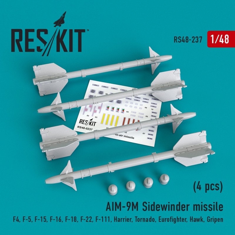 RESKIT RS48-0237 Missile AIM-9M Sidewinder (4 pièces) 1/48