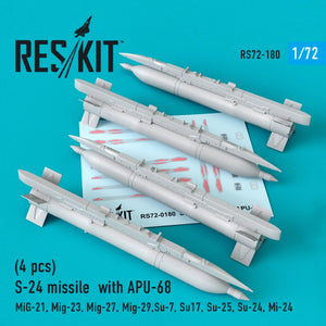 RESKIT RS72-0180 MISSILES S-24 AVEC APU-68 (4 PIÈCES) 1/72