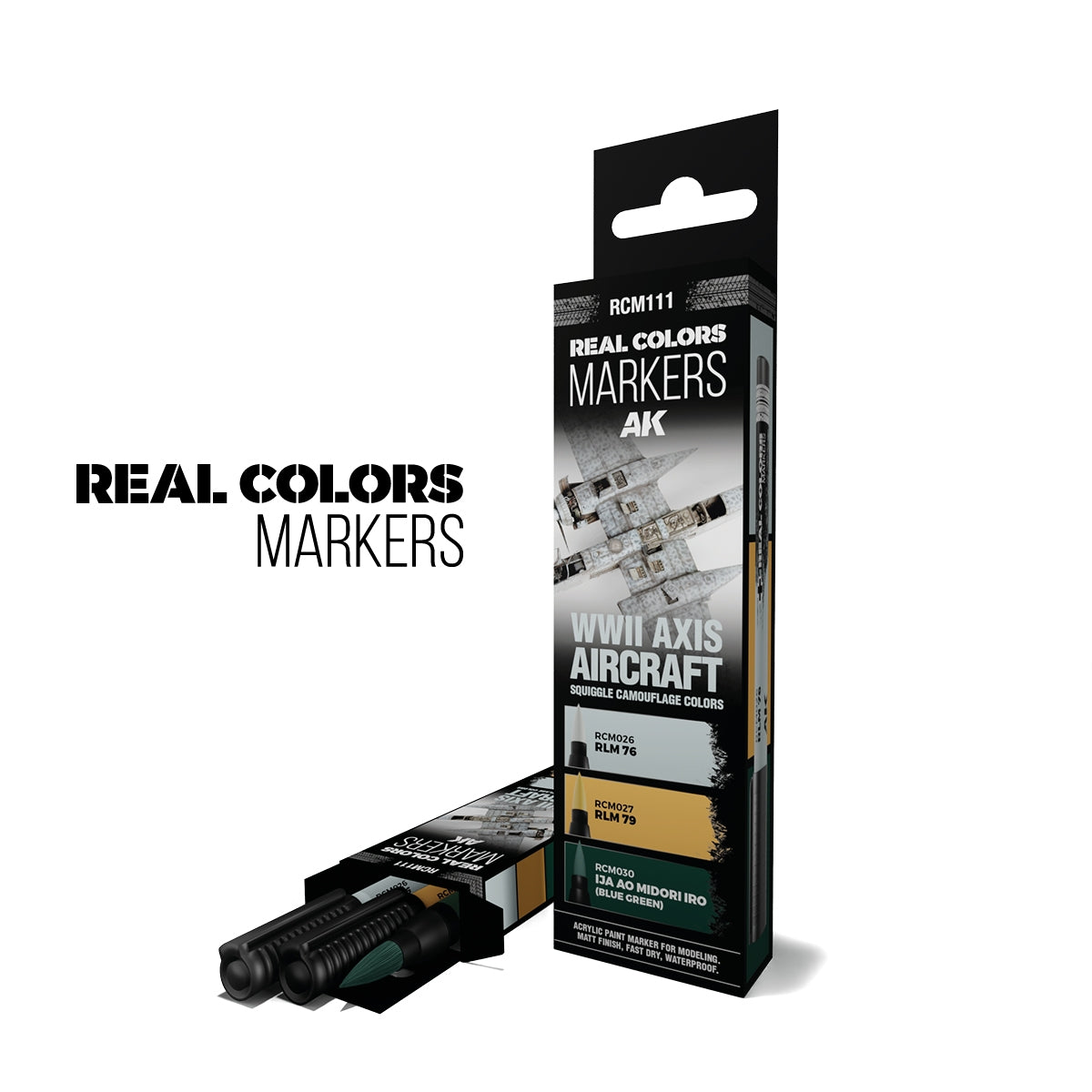 AK Interactive RCM111 WWII AXIS AIRCRAFT SQUIGGLE CAMOUFLAGE COLORS – RC MARKERS SET RCM026 RCM027 RCM030 – zdjęcie 2