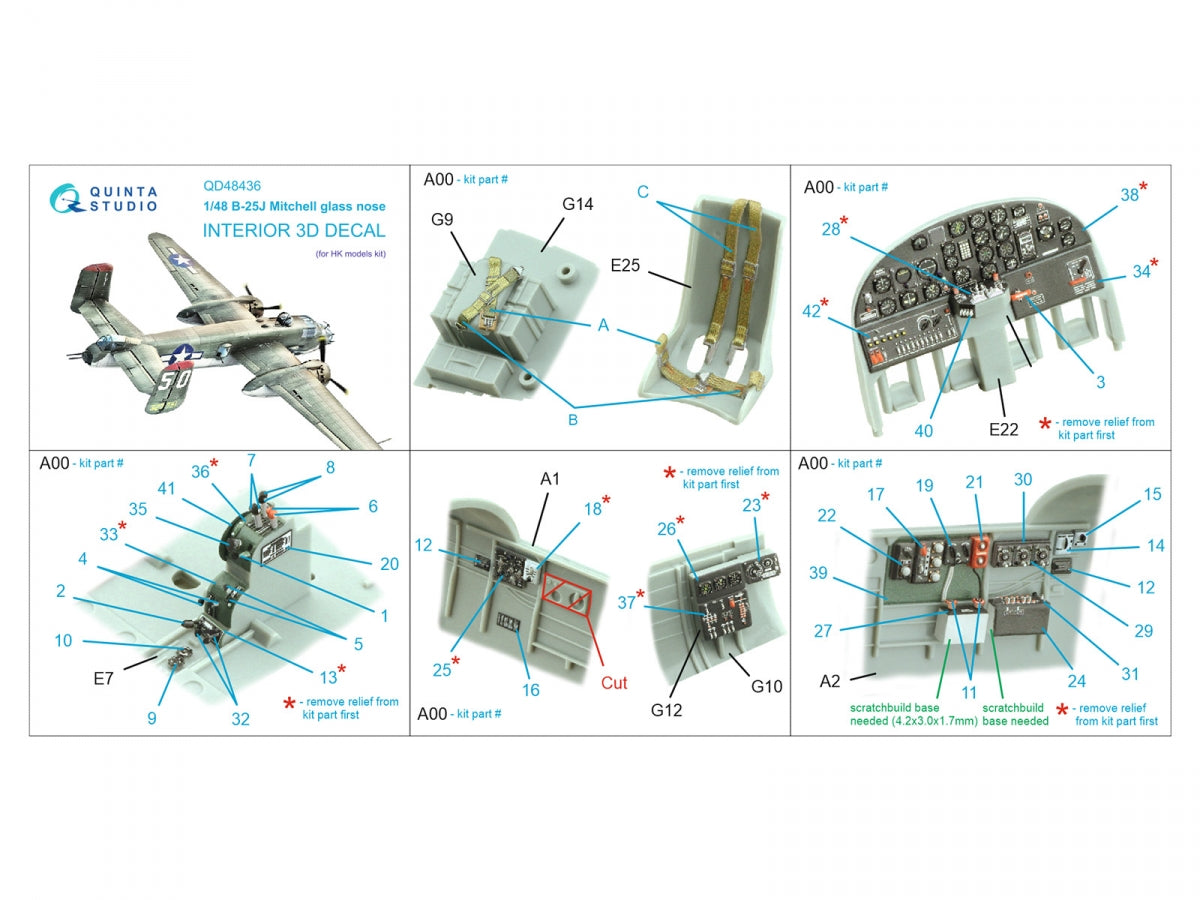 Quinta Studio QD48436 B-25J Mitchell Nez en verre Intérieur coloré imprimé en 3D sur papier décalcomanie (HK models) 1/48 – image 2