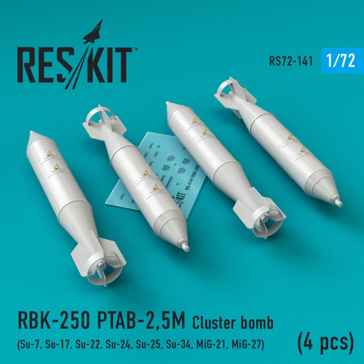 RESKIT RS72-0141 RBK-250 PTAB-2.5M BOMBES À SECONDES (4 PIÈCES) 1/72