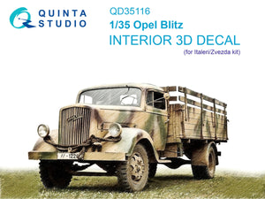 Intérieur imprimé en 3D et coloré sur papier décalcomanie Quinta Studio QD35116 Opel Blitz (Italeri/Zvezda) 1/35
