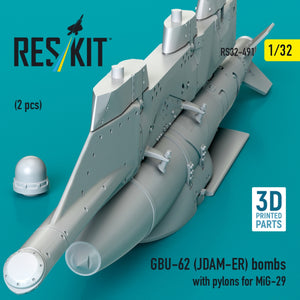 RESKIT RS32-0491 GBU-62 (JDAM-ER) bombs with pylons for MiG-29 (2 pcs) (3D Printed) 1/32 – zdjęcie 2