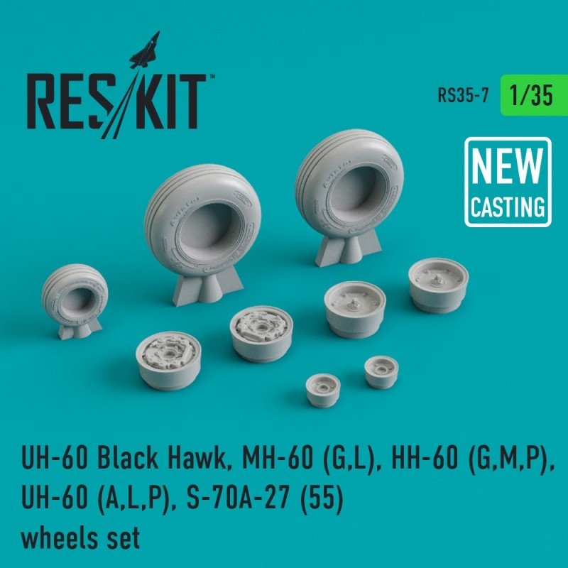 RESKIT RS35-0007 UH-60 Black Hawk, MH-60 (G,L), HH-60 (G,M,P), UH-60 (A,L,P) S-70A-27 (55) jeu de roues (NOUVEAU COULAGE) 1/35