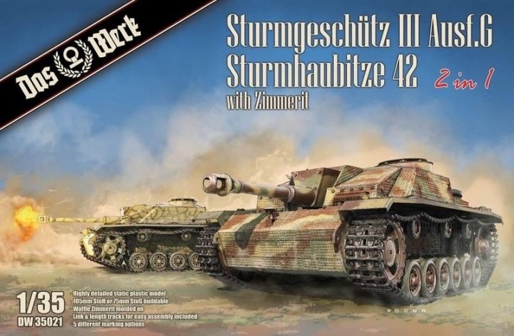 Das Werk DW35021 2 en 1 Sturmgeschütz III Ausf.G Sturmhaubitze 42 avec Zimmerit 1/35