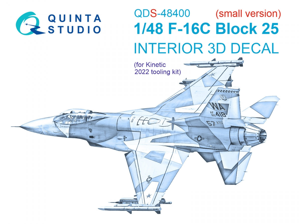 Intérieur coloré imprimé en 3D sur papier décalcomanie (outillage Kinetic 2022) pour F-16C Block 25 de Quinta Studio (échelle 1/48) (petite version)