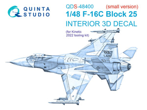 Intérieur coloré imprimé en 3D sur papier décalcomanie (outillage Kinetic 2022) pour F-16C Block 25 de Quinta Studio (échelle 1/48) (petite version)