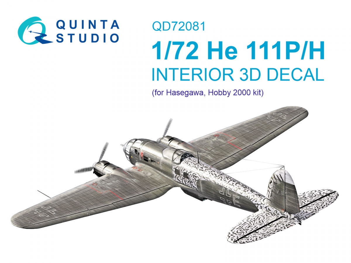 Intérieur imprimé en 3D et coloré sur papier décalcomanie Quinta Studio QD72081 He 111 P/H (Hasegawa) 1/72