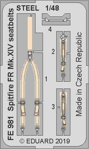 Ceintures de sécurité Eduard FE981 Spitfire FR Mk. XIV en acier, échelle 1/48, fixation aérienne