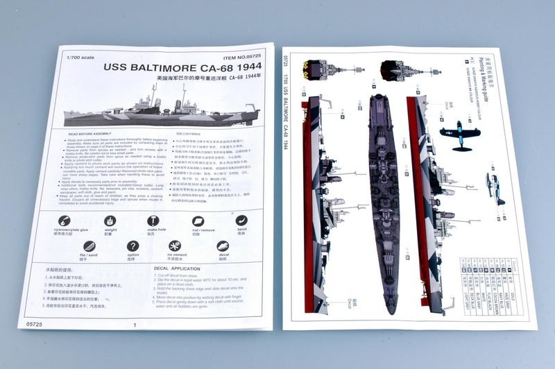 Trumpeter 05725 USS Baltimore CA-68 version 1944 1/700 – zdjęcie 4