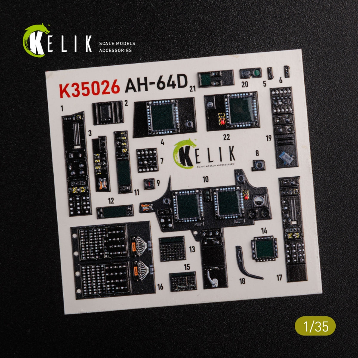 Décalcomanies 3D pour l&amp;#39;intérieur de l&amp;#39;AH-64D Apache (KELIK K35026) pour maquette Meng au 1/35 – imagen 2