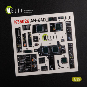 Décalcomanies 3D pour l&amp;#39;intérieur de l&amp;#39;AH-64D Apache (KELIK K35026) pour maquette Meng au 1/35 – imagen 2