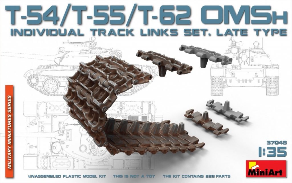 MiniArt 37048 T-54, T-55, T-62 OMSh - Jeu de maillons de chenille individuels. Modèle récent (1/35)