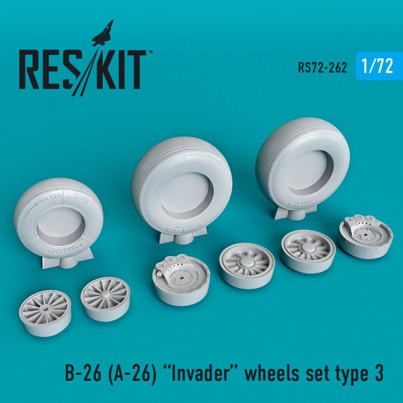 RESKIT RS72-0262 B-26 (A-26) Jeu de roues Invader type 3 1/72