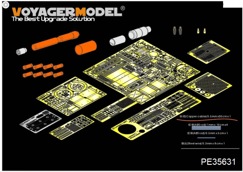 Maquette Voyager PE35631 Char de combat principal allemand Leopard 1A3 moderne (version B avec canon inclus) (pour MENG TS-007) 1/35