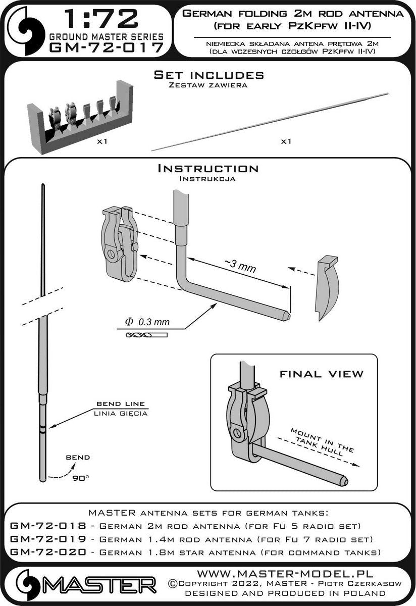 Antenne pliante allemande Master GM-72-017 de 2 m (pour PzKpfw II-IV de première génération) (1 pièce) 1/72 – image 9