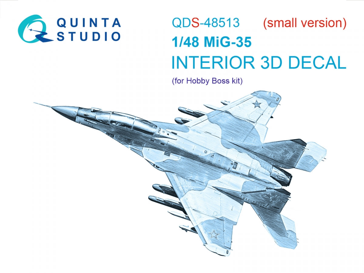 Intérieur coloré imprimé en 3D sur papier décalcomanie Quinta Studio QDS-48513 MiG-35 (HobbyBoss) (Petite version) 1/48