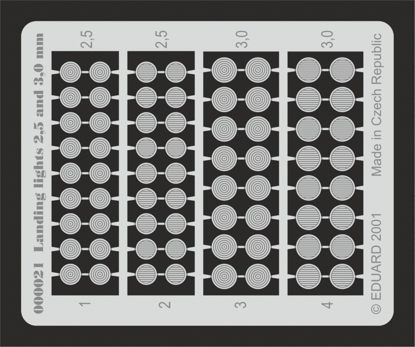 Feux d'atterrissage Eduard 00021, 2,5 et 3 mm