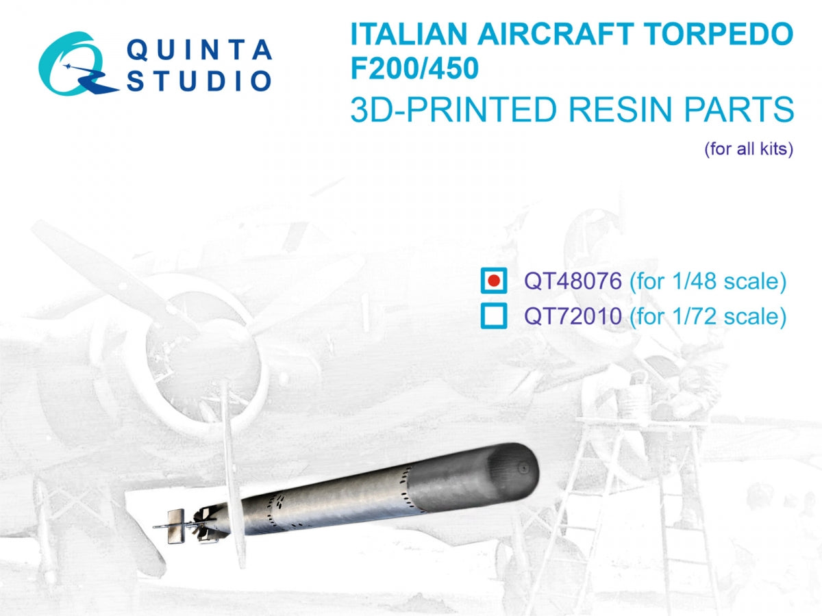 Quinta Studio QT48076 Torpille d'avion italienne F200-450 de la Seconde Guerre mondiale (tous les kits) 1/48