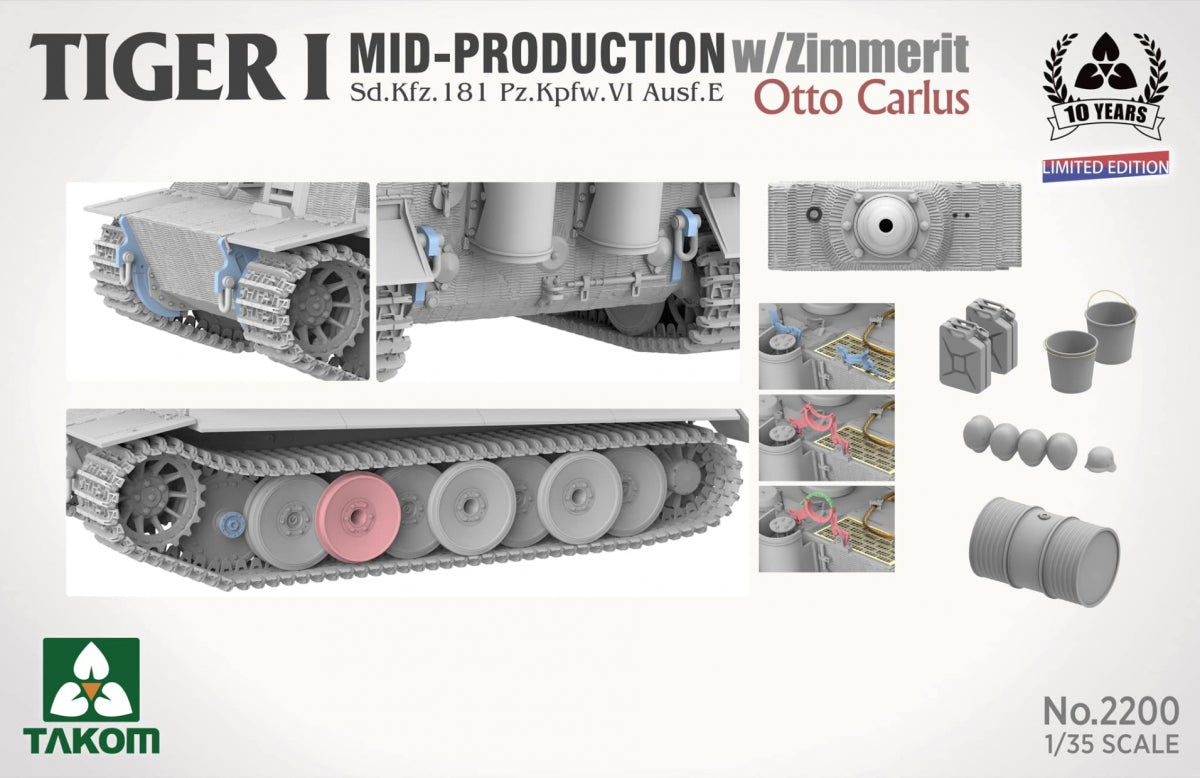 Takom 2200 Tiger I Mid Production avec zimmerit Sd.Kfz. 181 Pz.Kpfw. VI Ausf. E Otto Carius 1/35 – image 4