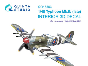 Intérieur imprimé en 3D et coloré sur papier décalcomanie Quinta Studio QD48503 Typhoon Mk.Ib (fin de production) (Hasegawa/Italeri) 1/48