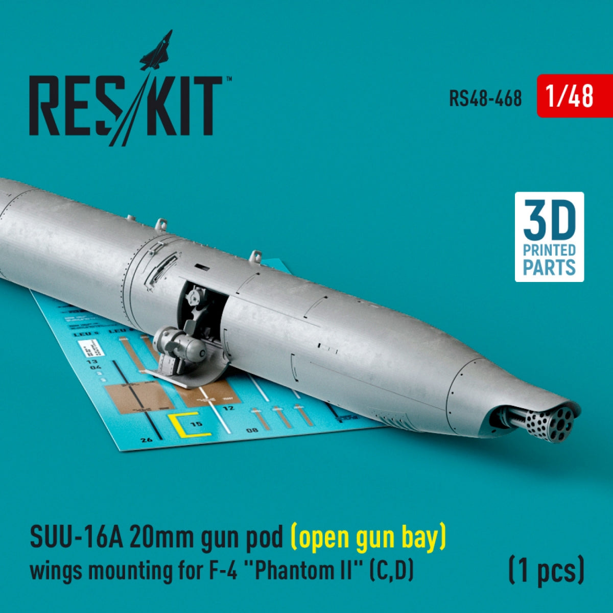 RESKIT RS48-0468 SUU-16A Nacelle de canon de 20 mm (baie de canon ouverte) montage sur les ailes pour F-4 Phantom II (C,D) (1 pièce) (Impression 3D) 1/48 – Bild 2