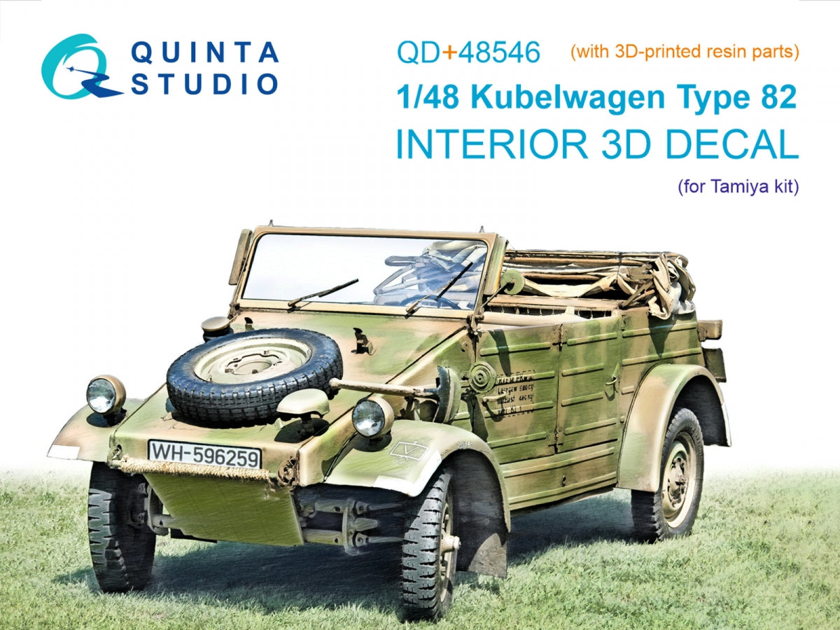 Quinta Studio QD+48546 Kubelwagen Type 82 3D-Printed &amp; colored Interior on decal paper (Tamiya) (with 3D-printed resin parts) 1/48