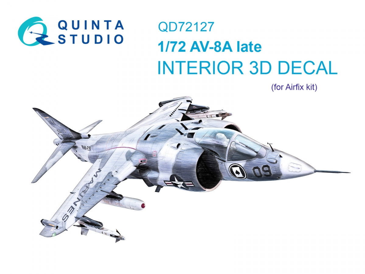 Intérieur coloré imprimé en 3D sur papier décalcomanie Quinta Studio QD72127 AV-8A (version tardive) (Airfix) 1/72