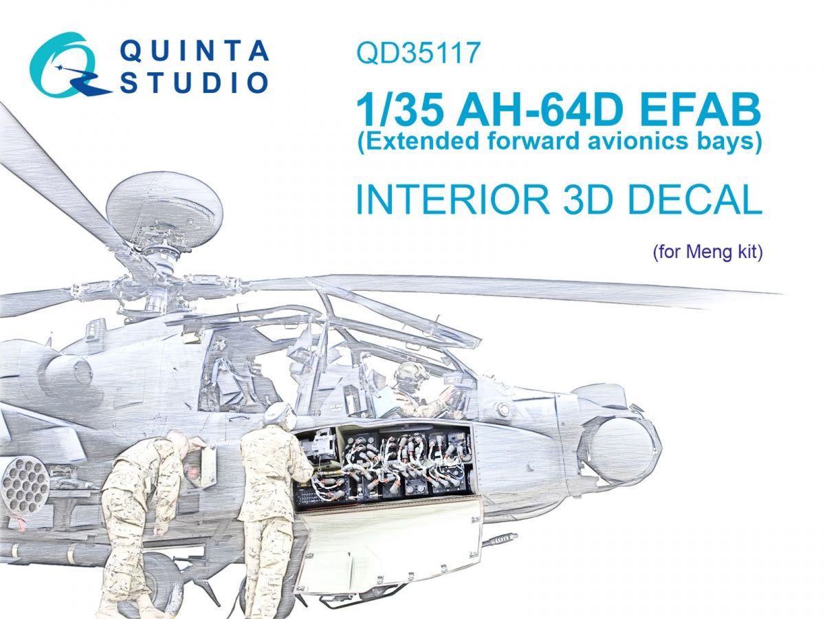 Quinta Studio QD35117 AH-64D Baies avioniques avant étendues Intérieur imprimé en 3D et coloré sur papier décalcomanie (Meng) 1/35