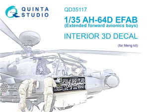 Quinta Studio QD35117 AH-64D Baies avioniques avant étendues Intérieur imprimé en 3D et coloré sur papier décalcomanie (Meng) 1/35