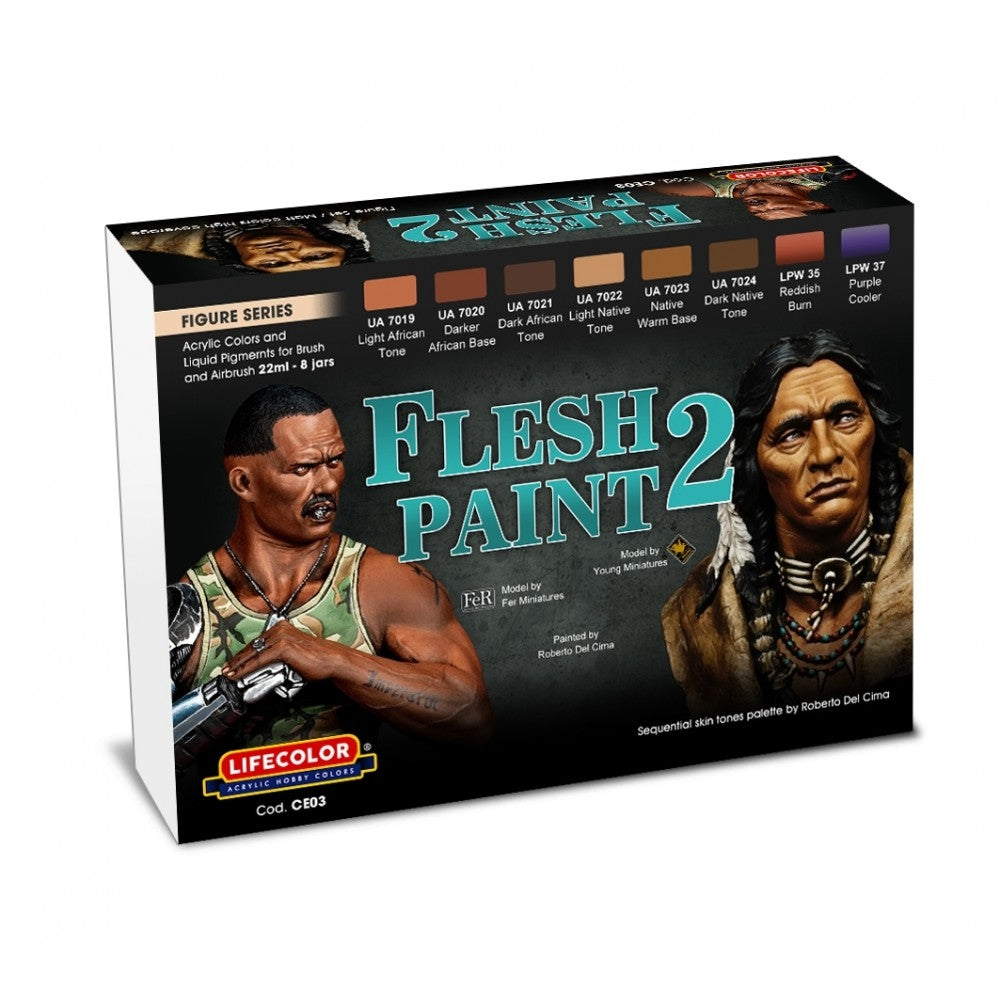 Coffret de peinture acrylique Lifecolor CE03, teinte Chair, 2 x 8 x 22 ml