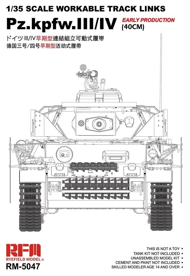 Maquette Rye Field 5047 Pz.Kpfw.III/IV Première production (40 cm) Chenilles fonctionnelles 1/35