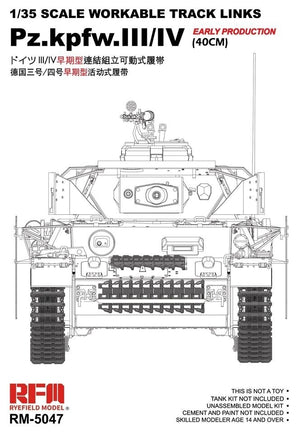 Maquette Rye Field 5047 Pz.Kpfw.III/IV Première production (40 cm) Chenilles fonctionnelles 1/35