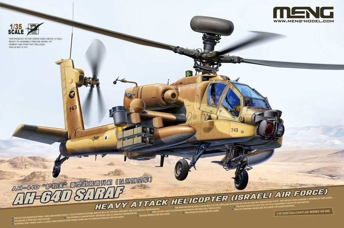 Meng Model QS-005 AH-64 D Saraf - Hélicoptère d&amp;#39;attaque lourd (Force aérienne israélienne) 1/35
