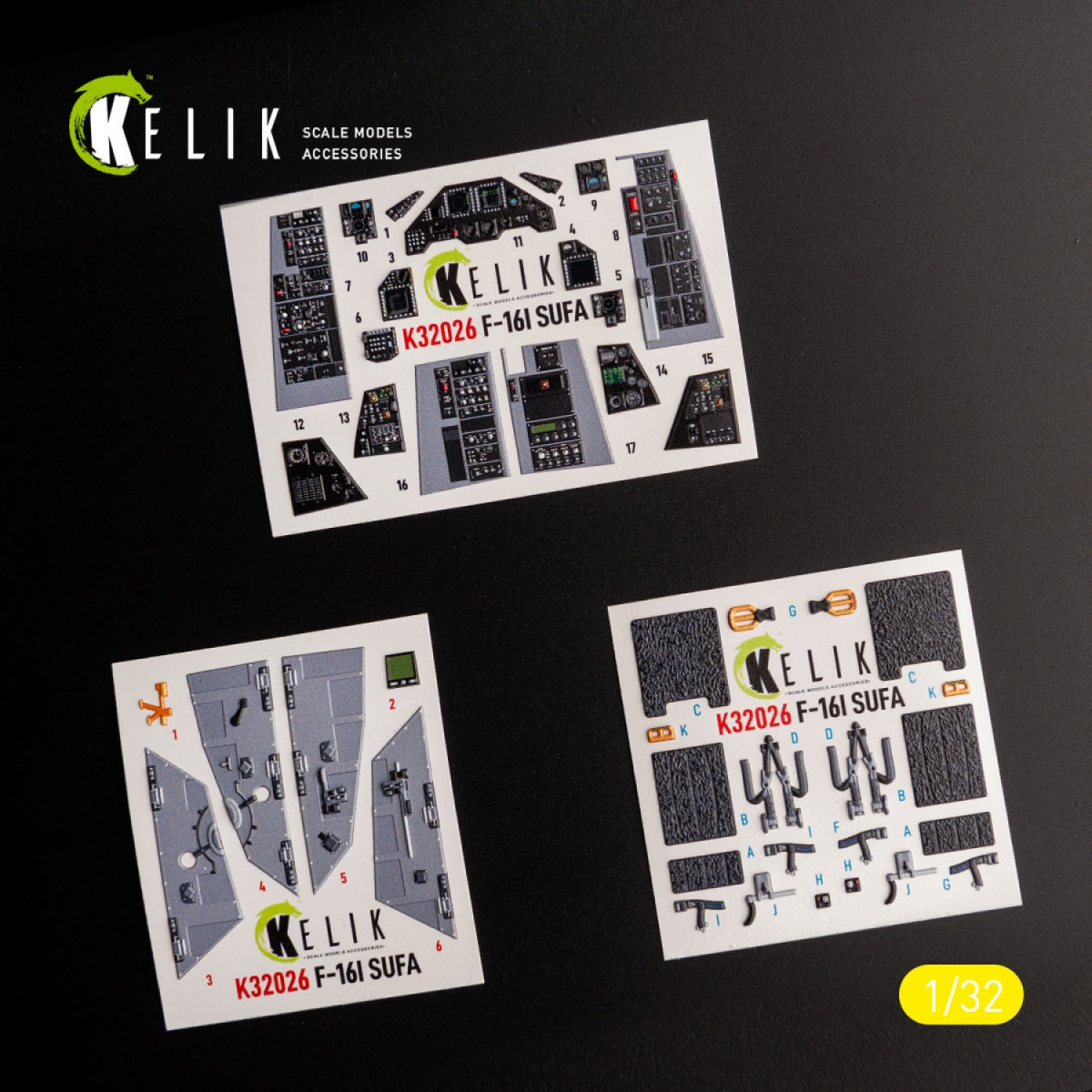 KELIK K32026 F-16I « Sufa » - décalcomanies 3D intérieures pour maquette Academy au 1/32