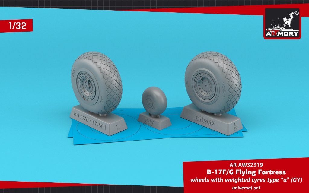 Roues Armory Models AW32319 B-17F/G Flying Fortress avec pneus lestés type « a » (GY) 1/32