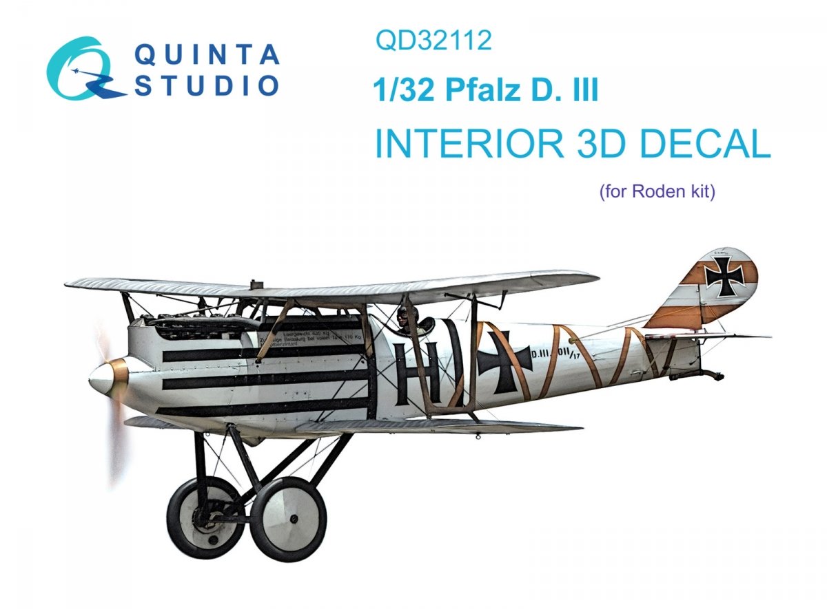 Quinta Studio QD32112 Pfalz D.III 3D-Printed &amp; colored Interior on decal paper (Roden) 1/32