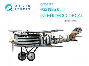 Quinta Studio QD32112 Pfalz D.III Intérieur imprimé et coloré en 3D sur papier décalque (Roden) 1/32