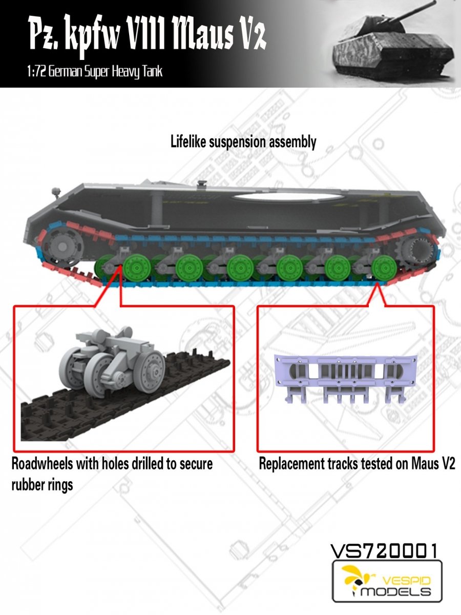 Maquette Vespid Models VS720001 Pz.Kpfw. VIII Maus V2 Char super-lourd allemand 1/72 – Bild 2