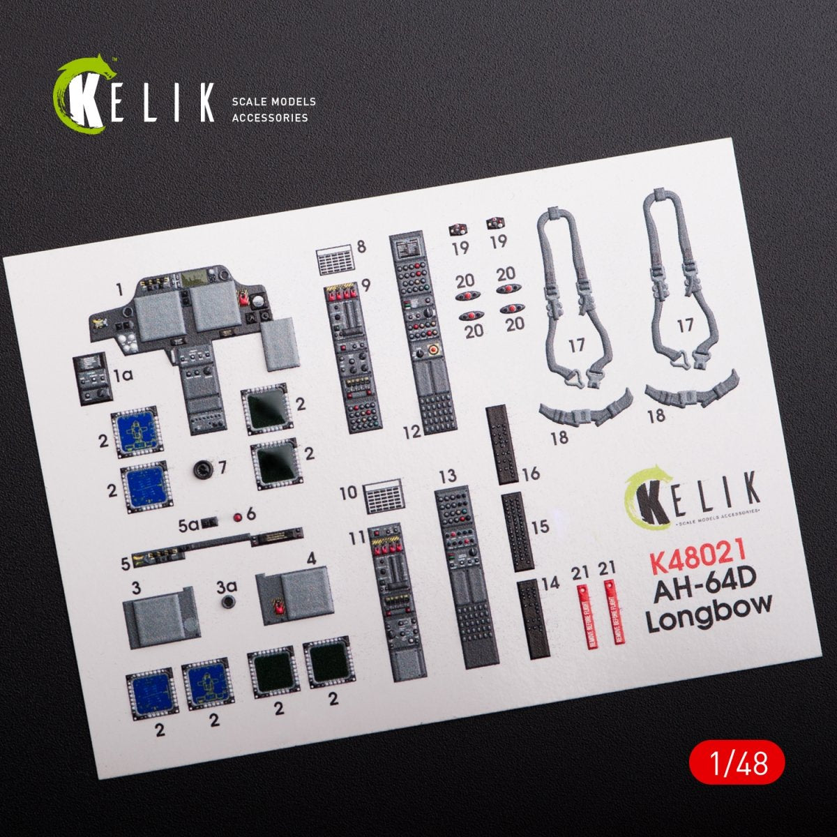 KELIK K48021 AH-64D &amp;quot;APACHE LONGBOW&amp;quot; INTERIOR 3D DECALS FOR HASEGAWA KIT 1/48 – zdjęcie 2