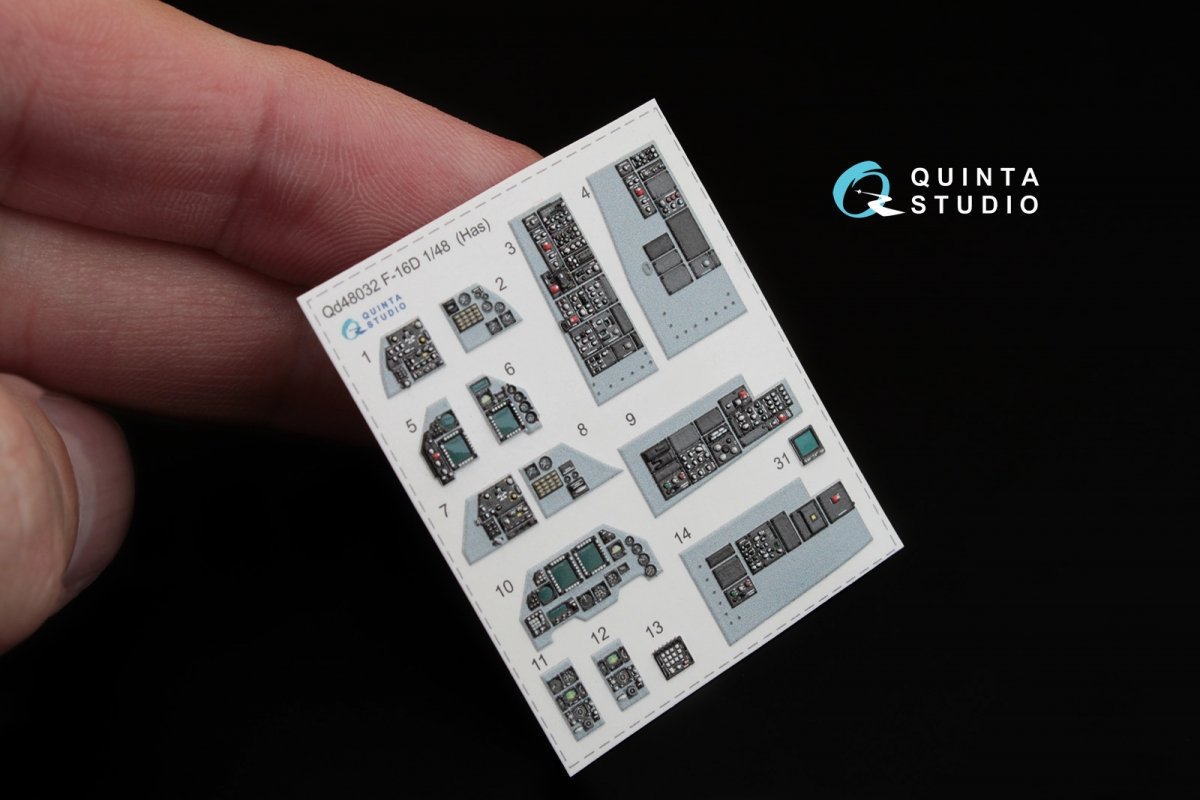 Intérieur imprimé en 3D et coloré sur papier décalcomanie Quinta Studio QD48032 F-16D (pour maquette Hasegawa) 1/48 – image 3