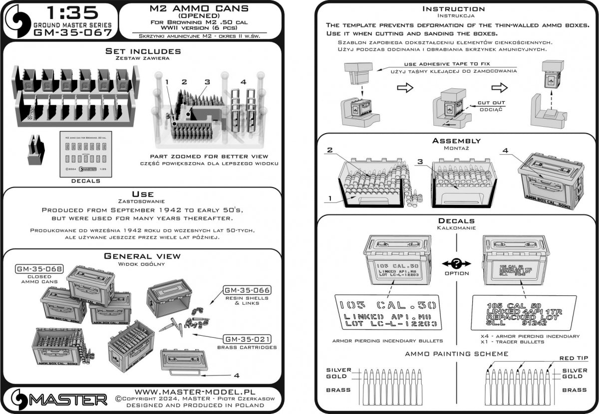Boîtes de munitions Master GM-35-067 M2 pour fusil Browning M2 .50 - Utilisées pendant la Seconde Guerre mondiale (6 pièces) - OUVERTES 1/35 – image 10
