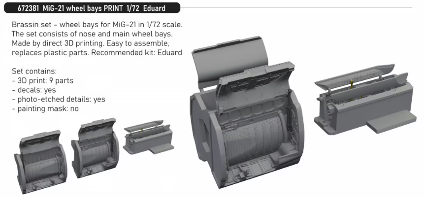 Eduard 672381 Baies de train d'atterrissage MiG-21 IMPRESSION EDUARD 1/72