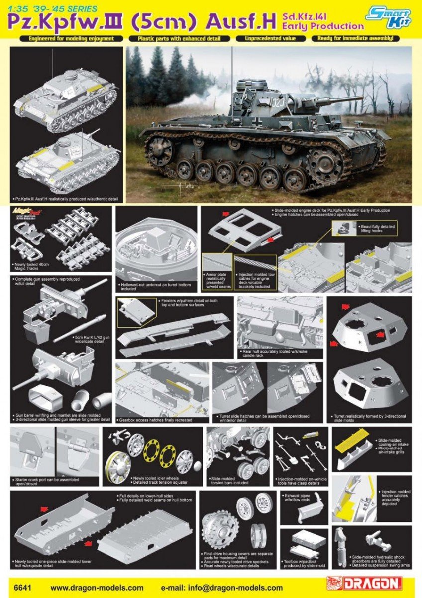 Dragon 6641 Pz.Kpfw.III (5 cm) Ausf.H Sd.Kfz.141 Première production (1/35)  – image 2