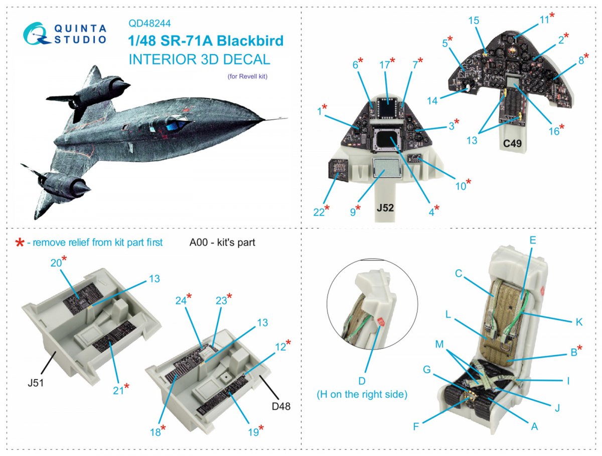 Intérieur imprimé en 3D et coloré sur papier décalcomanie Quinta Studio QD48244 SR-71A (Revell) 1/48 – immagine 15